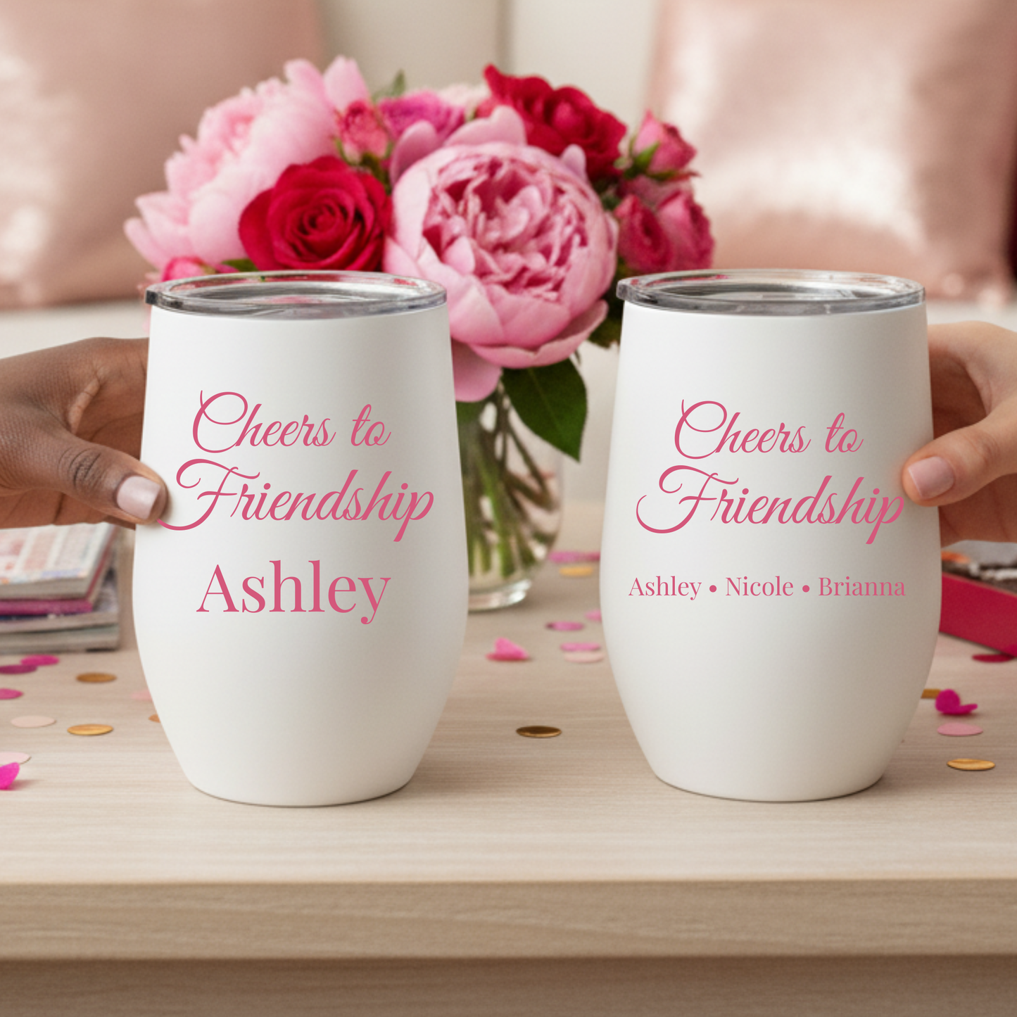 Personalized Galentines Wine Glass and Tumbler Set Friends Gift