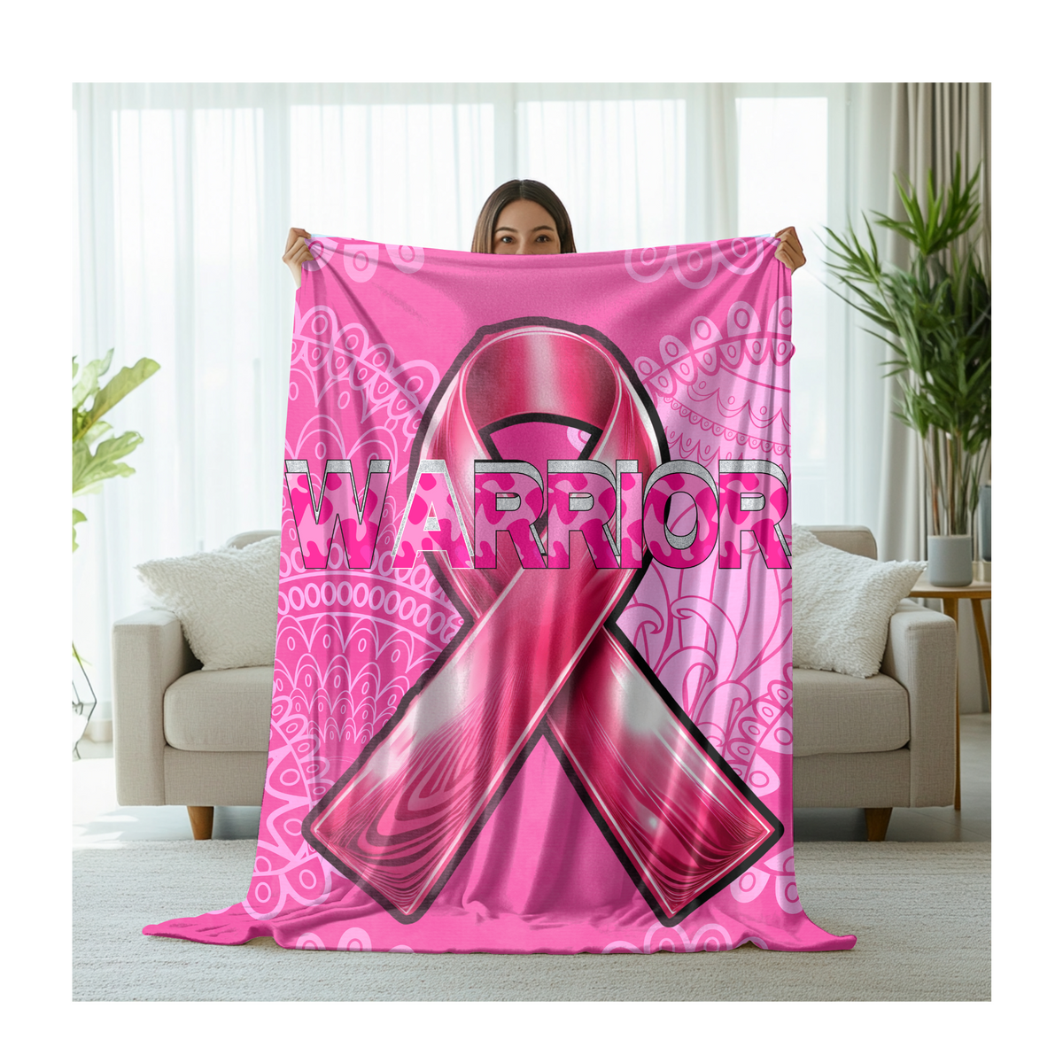 Breast Cancer Awareness Blanket Warrior Pink Ribbon Ultra Plush Fleece Throw in 30x40 50x60 60x80