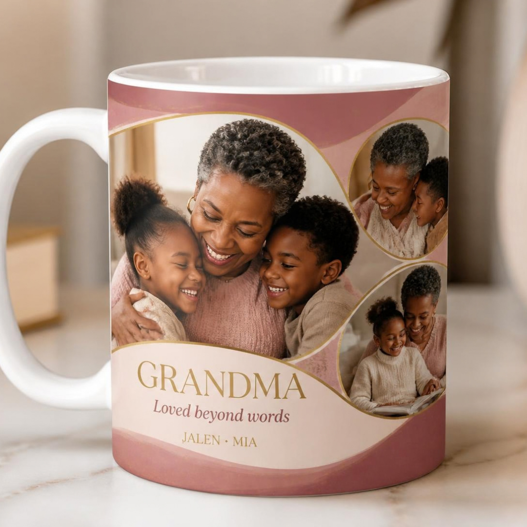 Personalized Grandma Photo Mug | Three-Photo Family Keepsake
