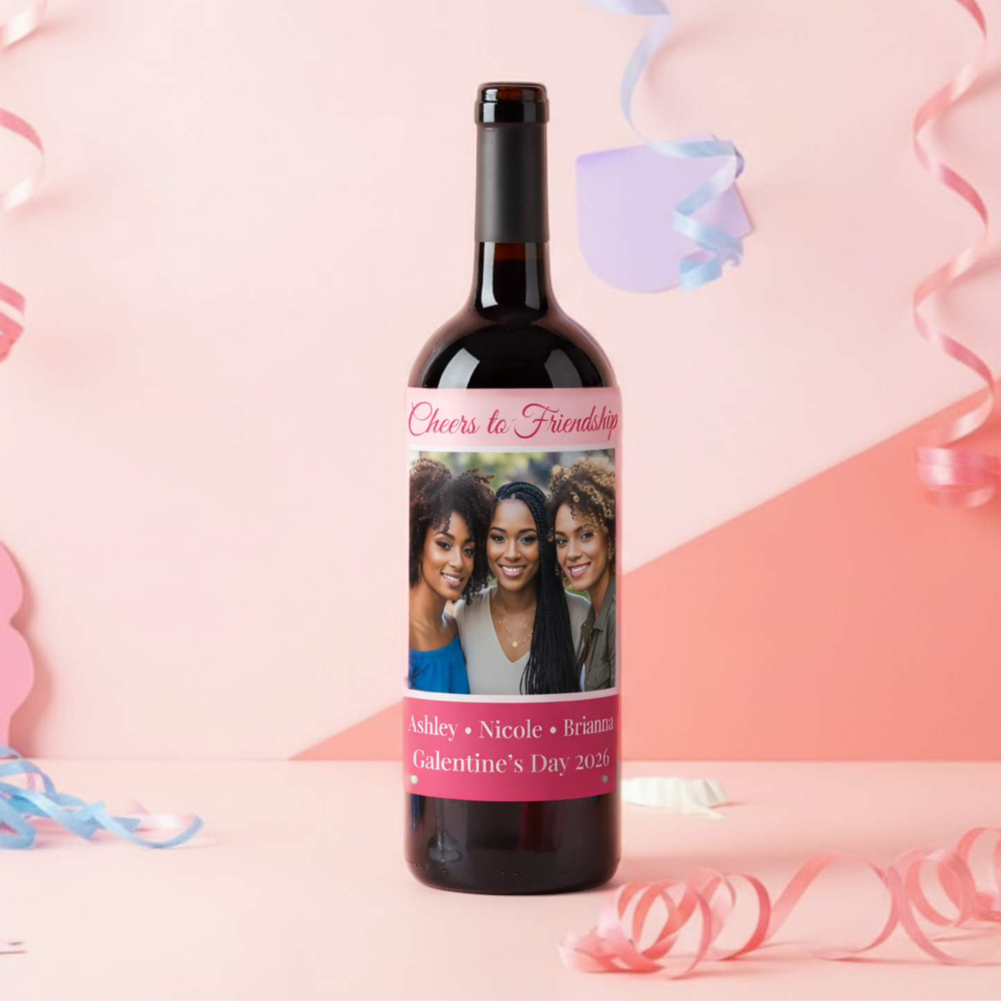 Galentine's Day Custom Wine Label - Personalized Photo Wine Bottle Label