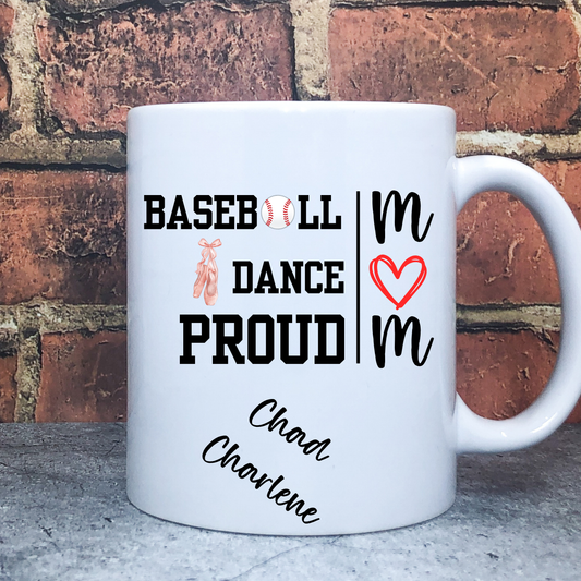 Personalized Baseball Dance Proud Mug with Custom Child Name or Photo – Gift for Moms or Dads