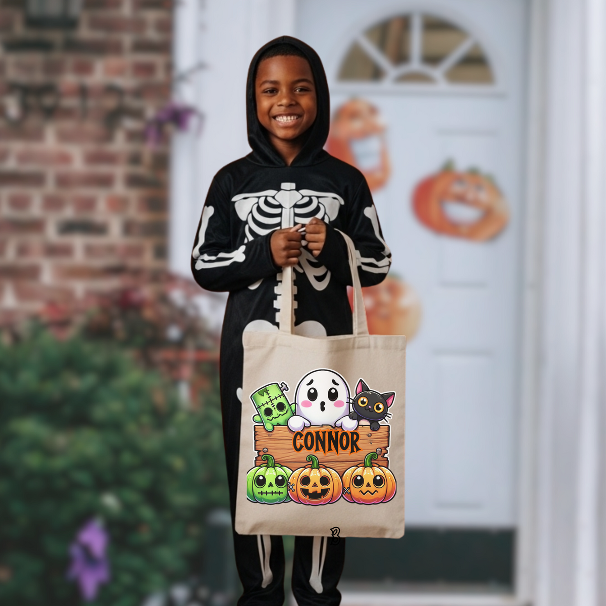 Personalized Halloween Tote Bag – Custom Trick or Treat Candy Bag for Kids | Cute Ghost Pumpkin Design with Name