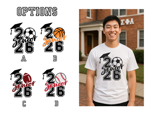 Senior 2026 Graduation Sports Tee – Personalized Shirt for Soccer, Basketball, Football or Baseball Players