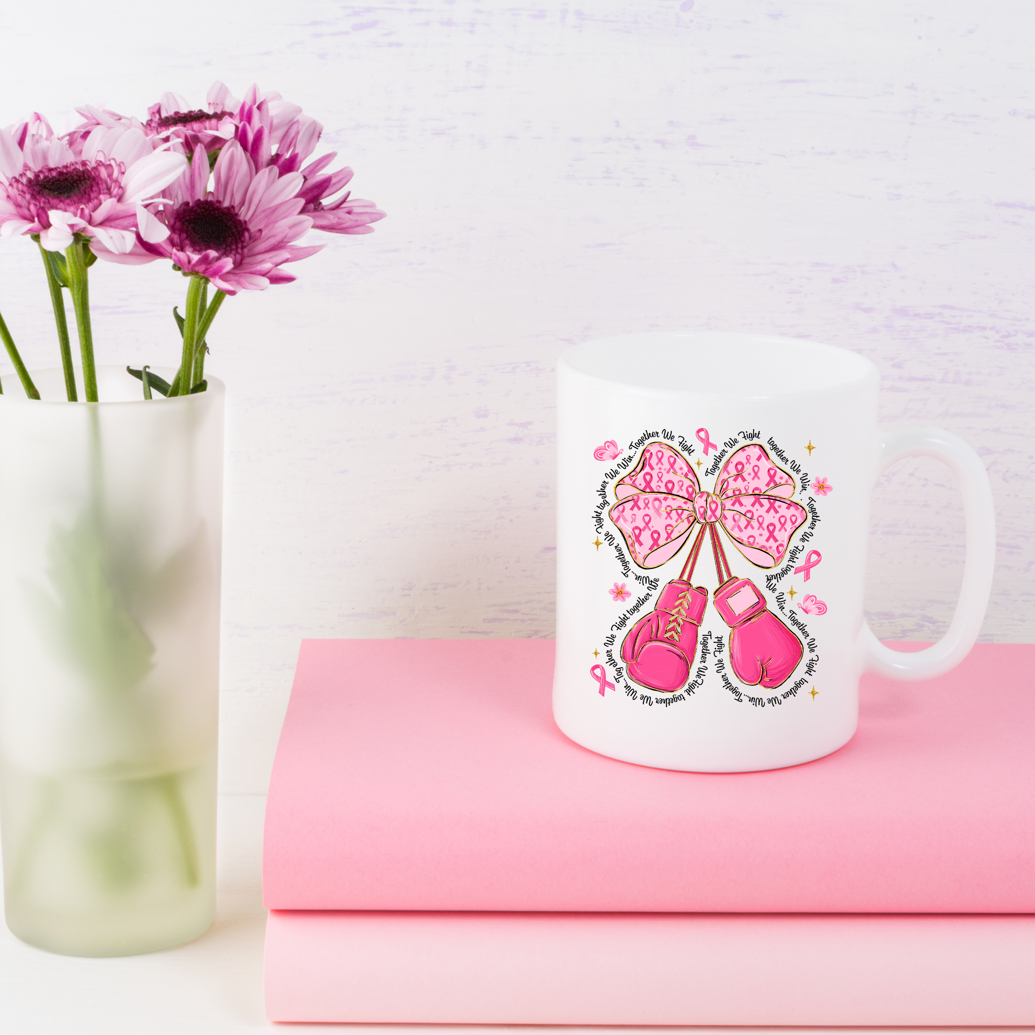 Breast Cancer Survivor Mug Pink Ribbon Ceramic Coffee Cup | Inspirational Awareness Gift 11oz or 15oz