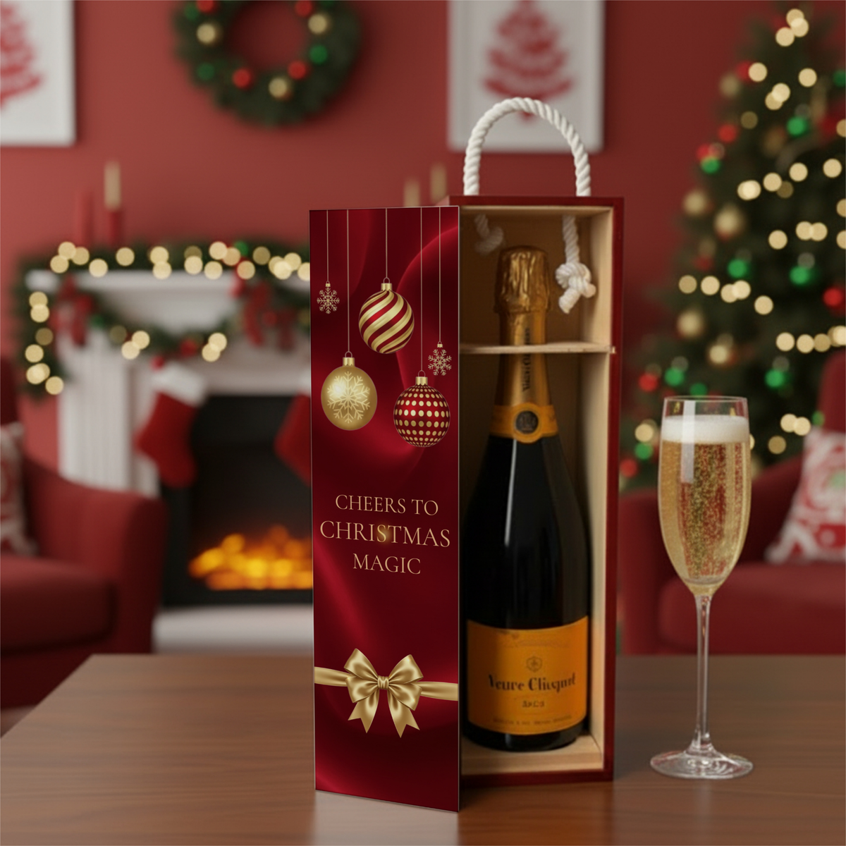 Christmas Wine Box | Festive Wooden Wine Gift Box for Holiday Gifting