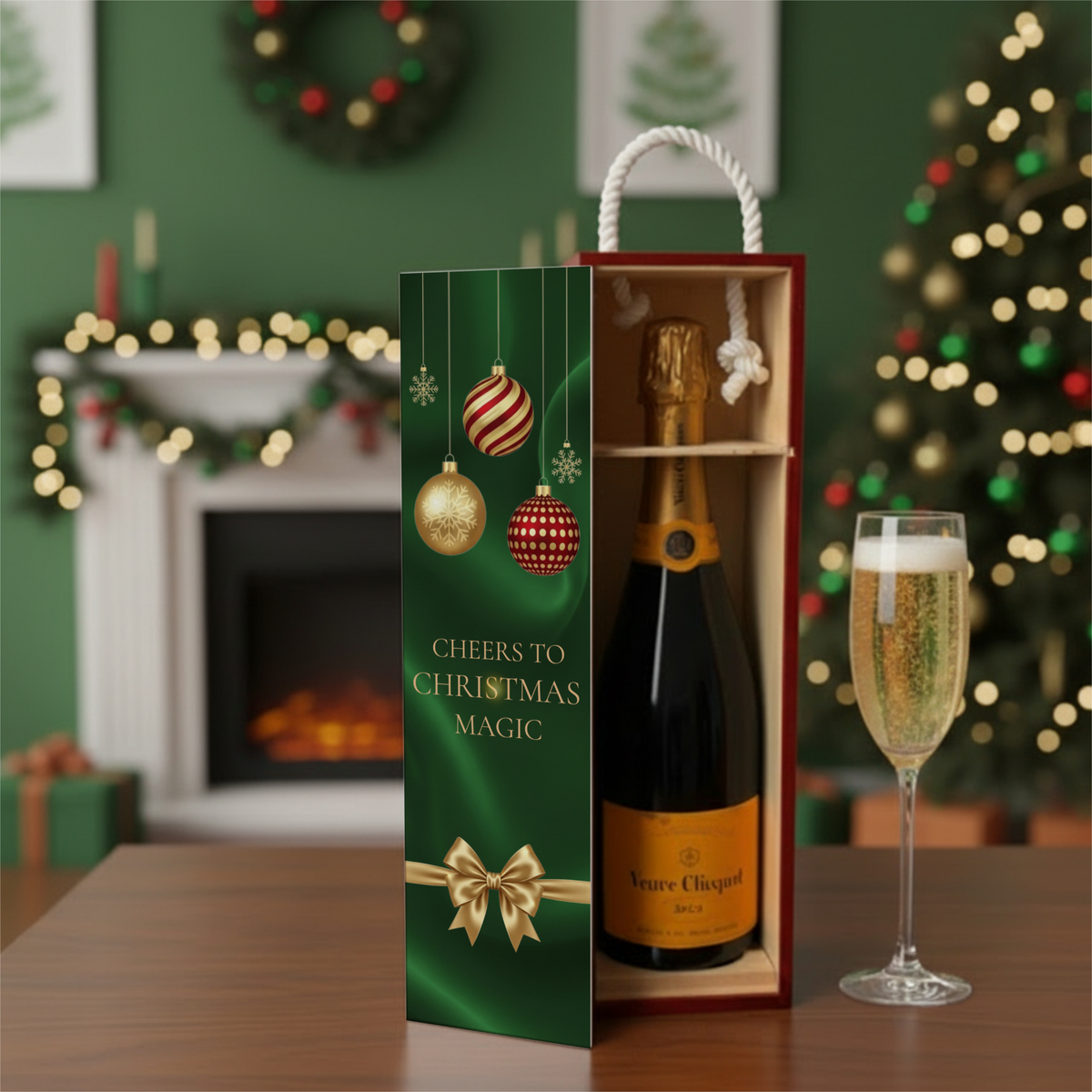 Christmas Wine Box | Festive Wooden Wine Gift Box for Holiday Gifting