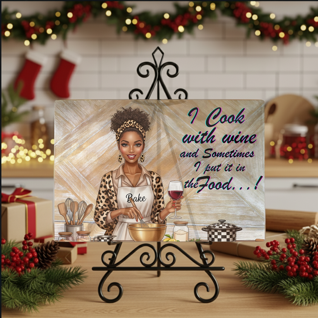 I Cook With Wine Decorative Cutting Board – Funny Kitchen Décor Gift for Wine Lovers and Home Chefs