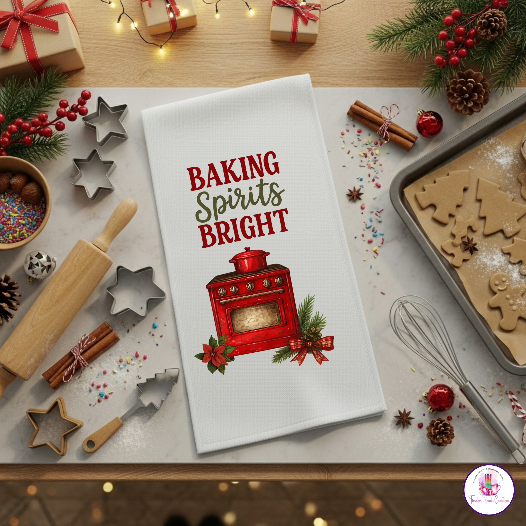 Christmas Kitchen Towel | Holiday Baking Inspired Design