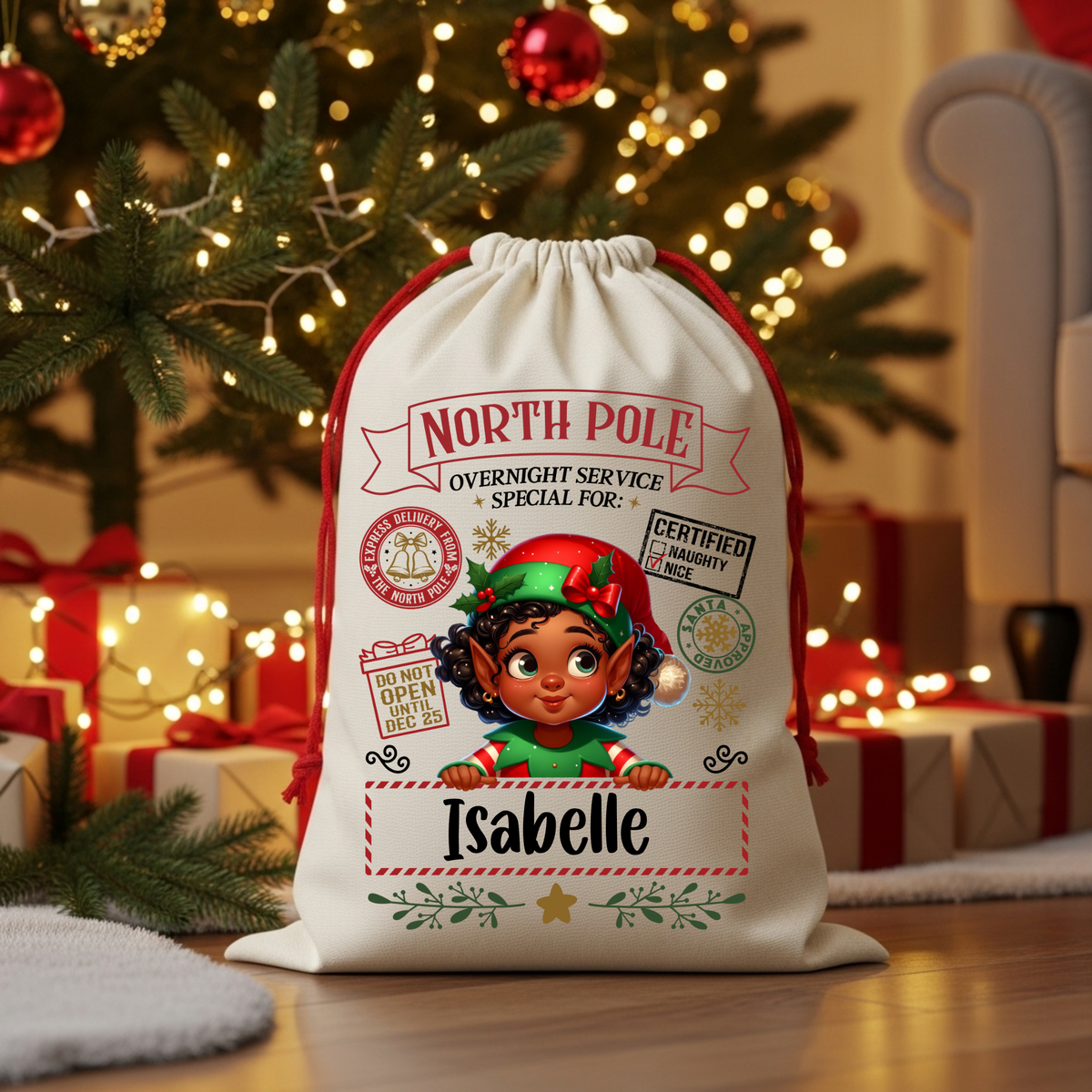 Personalized Christmas Sack North Pole Gift Bag for Holiday Presents