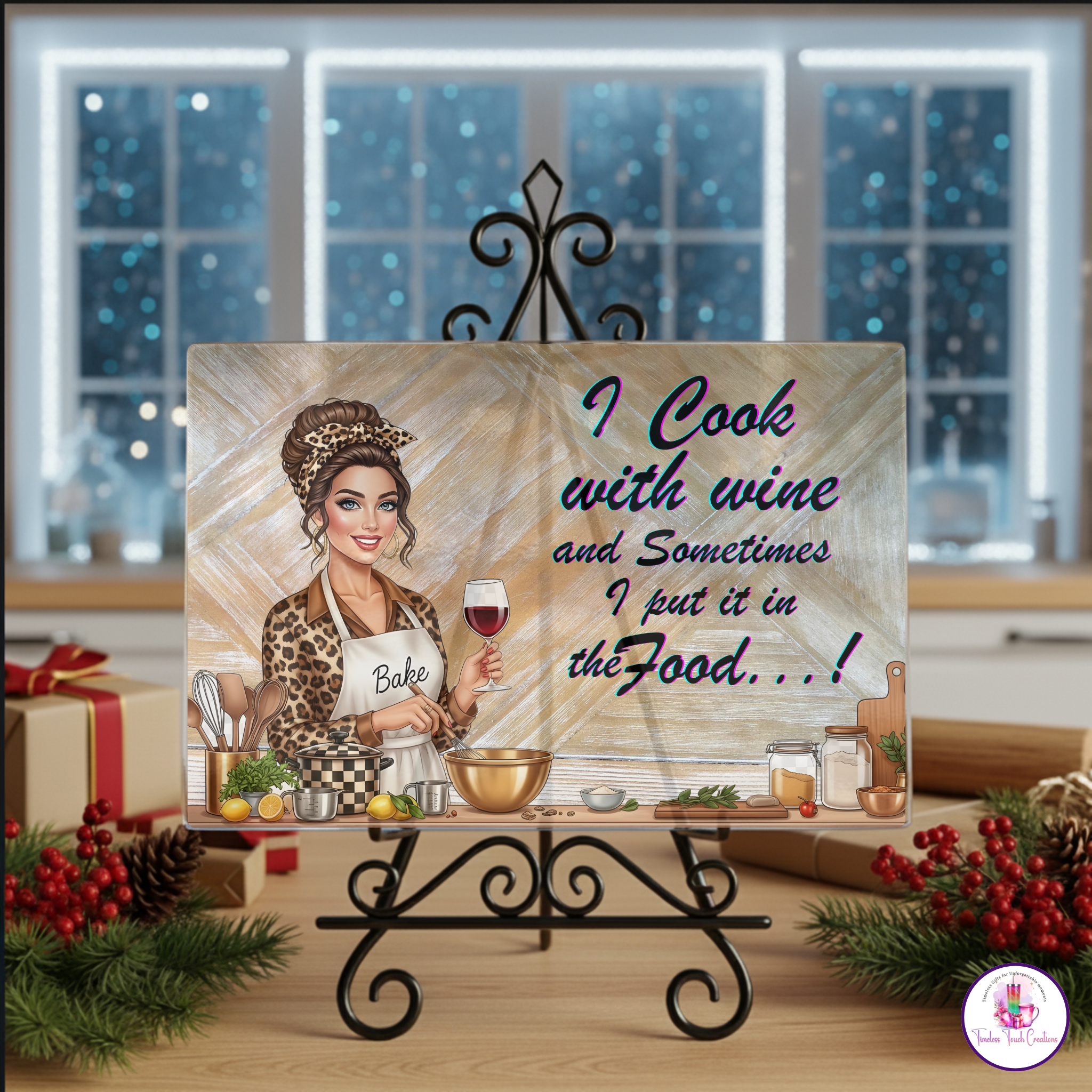 I Cook With Wine Decorative Cutting Board – Funny Kitchen Décor Gift for Wine Lovers and Home Chefs