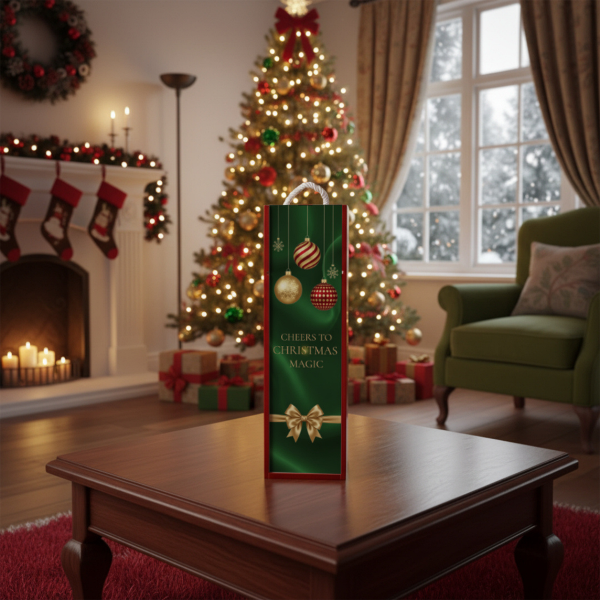 Christmas Wine Box | Festive Wooden Wine Gift Box for Holiday Gifting