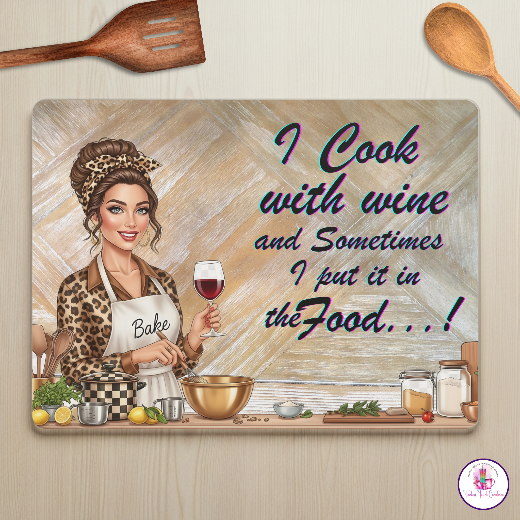 I Cook With Wine Decorative Cutting Board – Funny Kitchen Décor Gift for Wine Lovers and Home Chefs