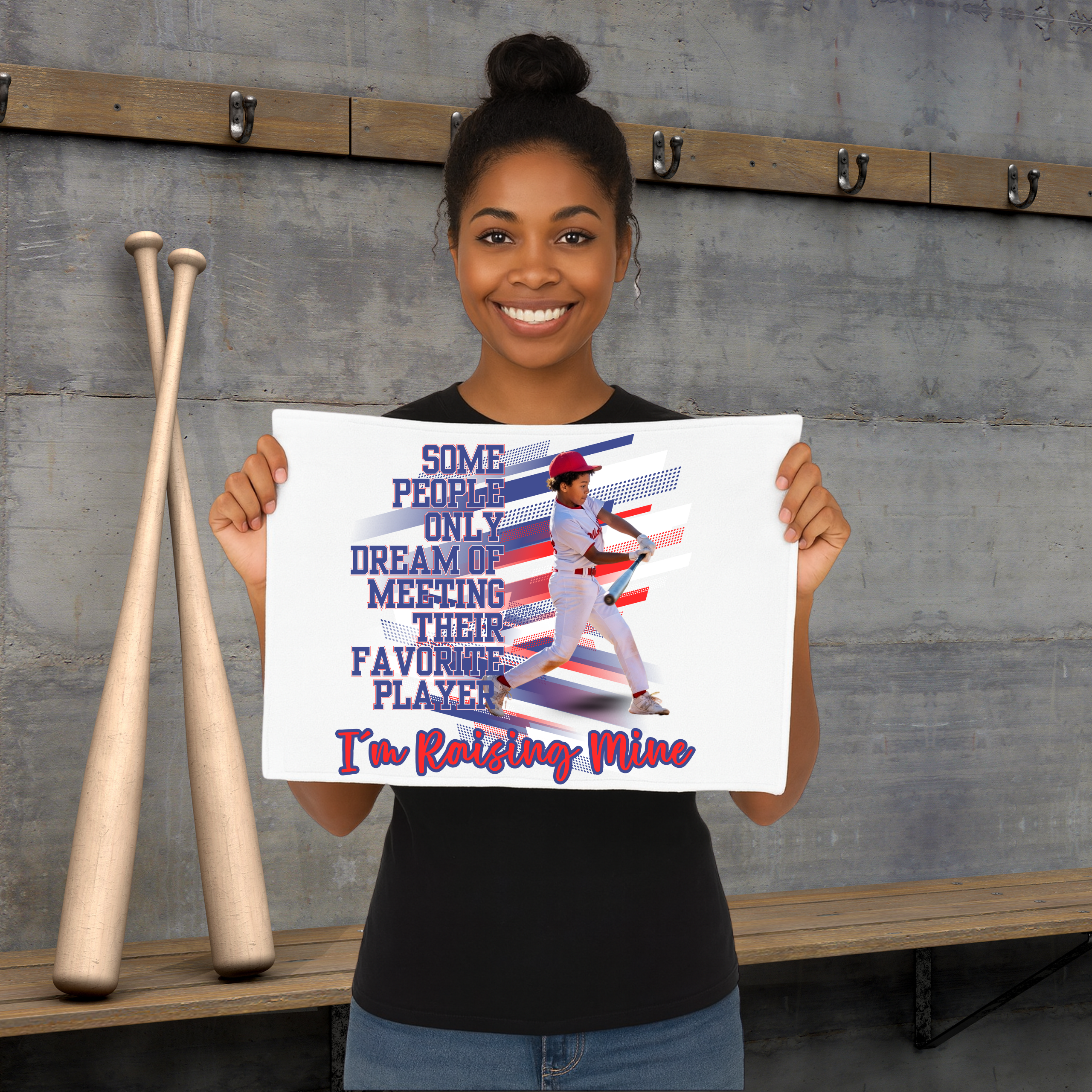 Personalized Baseball Mom Rally Towel with Custom Child Photo and Name – I’m Raising Mine Design