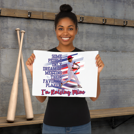 Personalized Baseball Mom Rally Towel with Custom Child Photo and Name – I’m Raising Mine Design