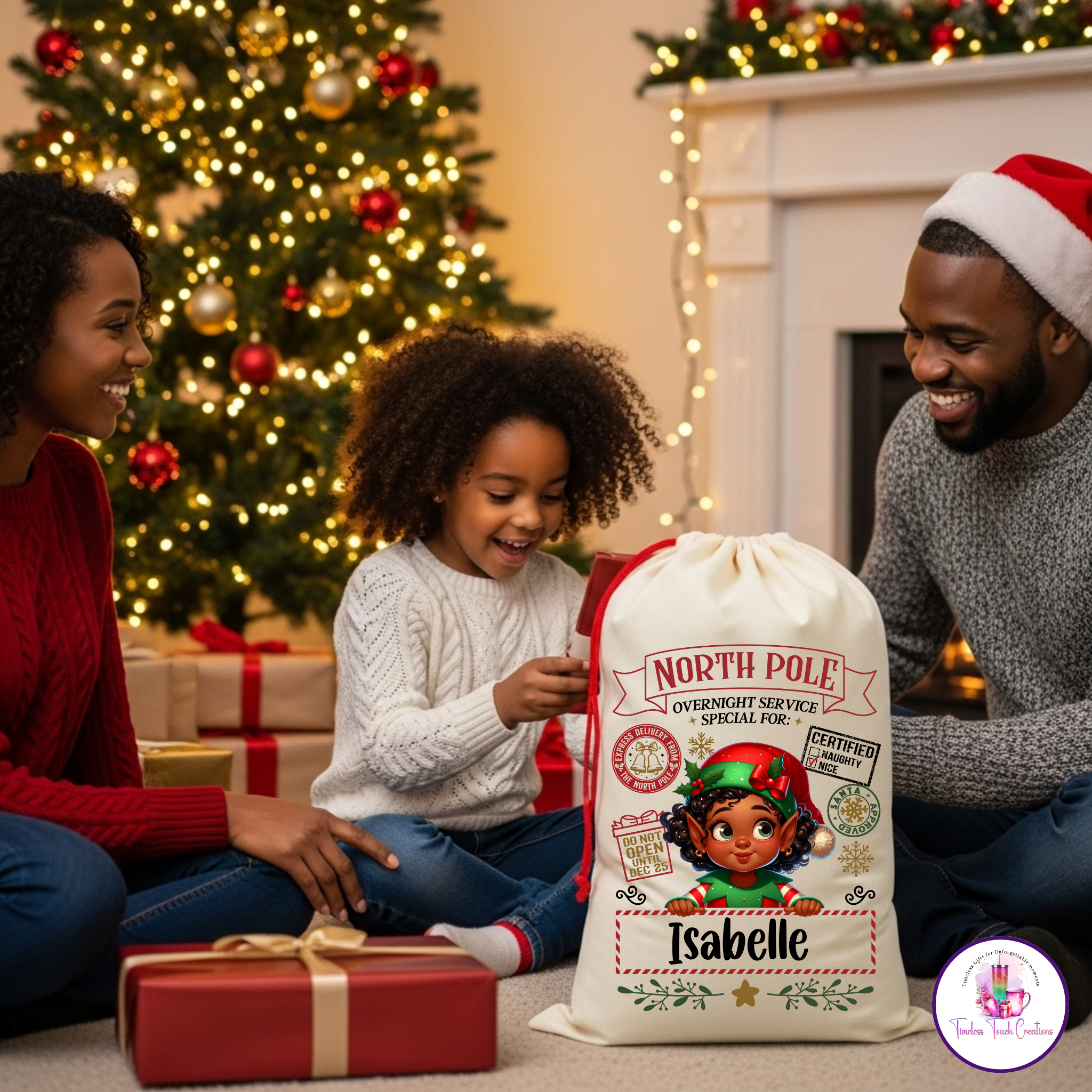 Personalized Christmas Sack North Pole Gift Bag for Holiday Presents