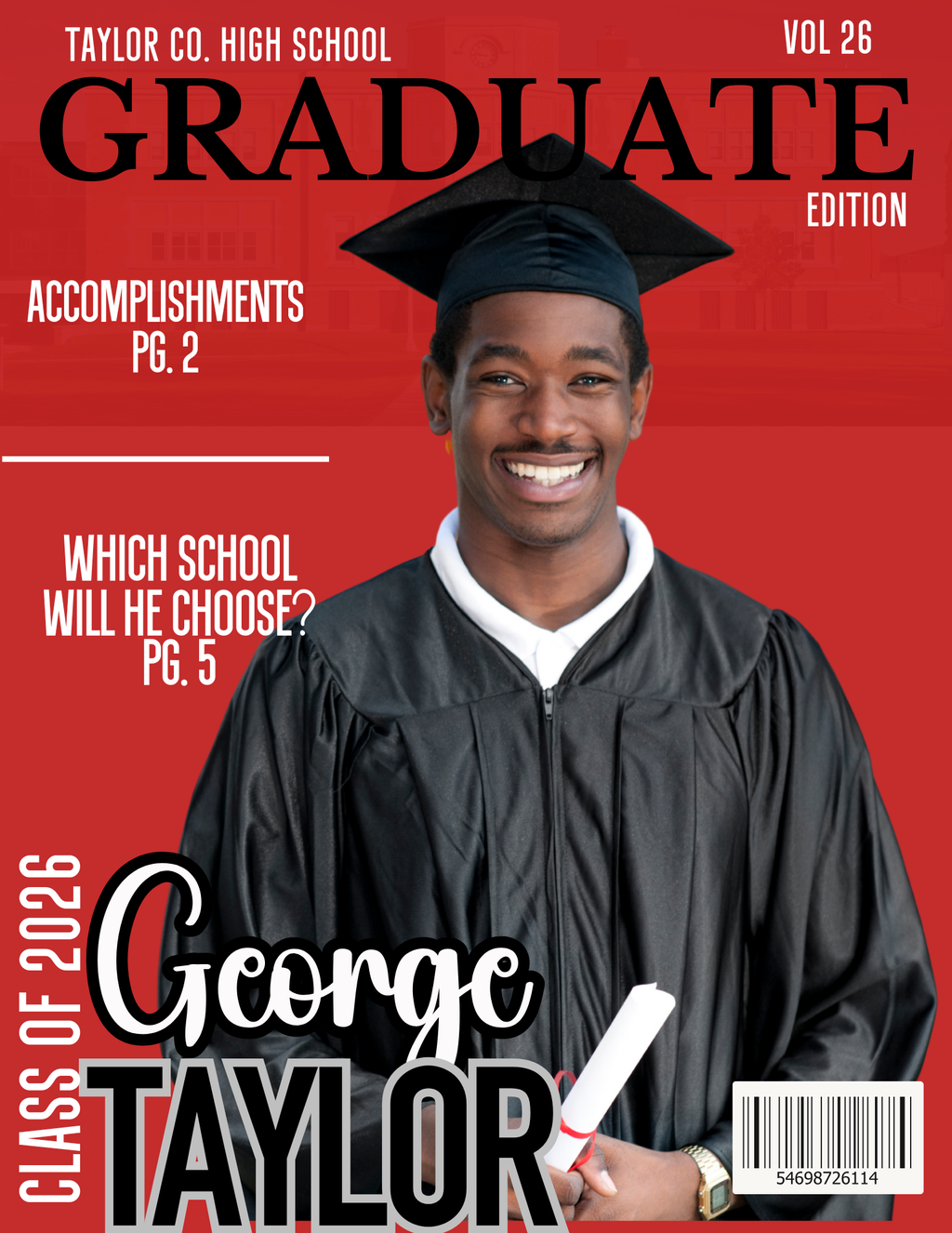 Custom Graduation Magazine Cover Keepsake – Personalized Grad Portrait Print