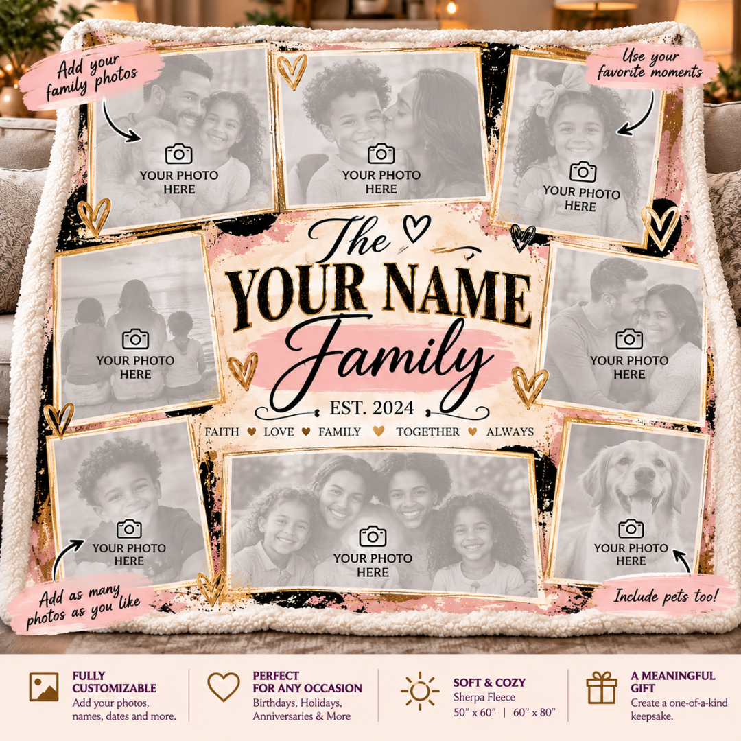 Personalized Family Photo Blanket | Custom Photo Collage Throw