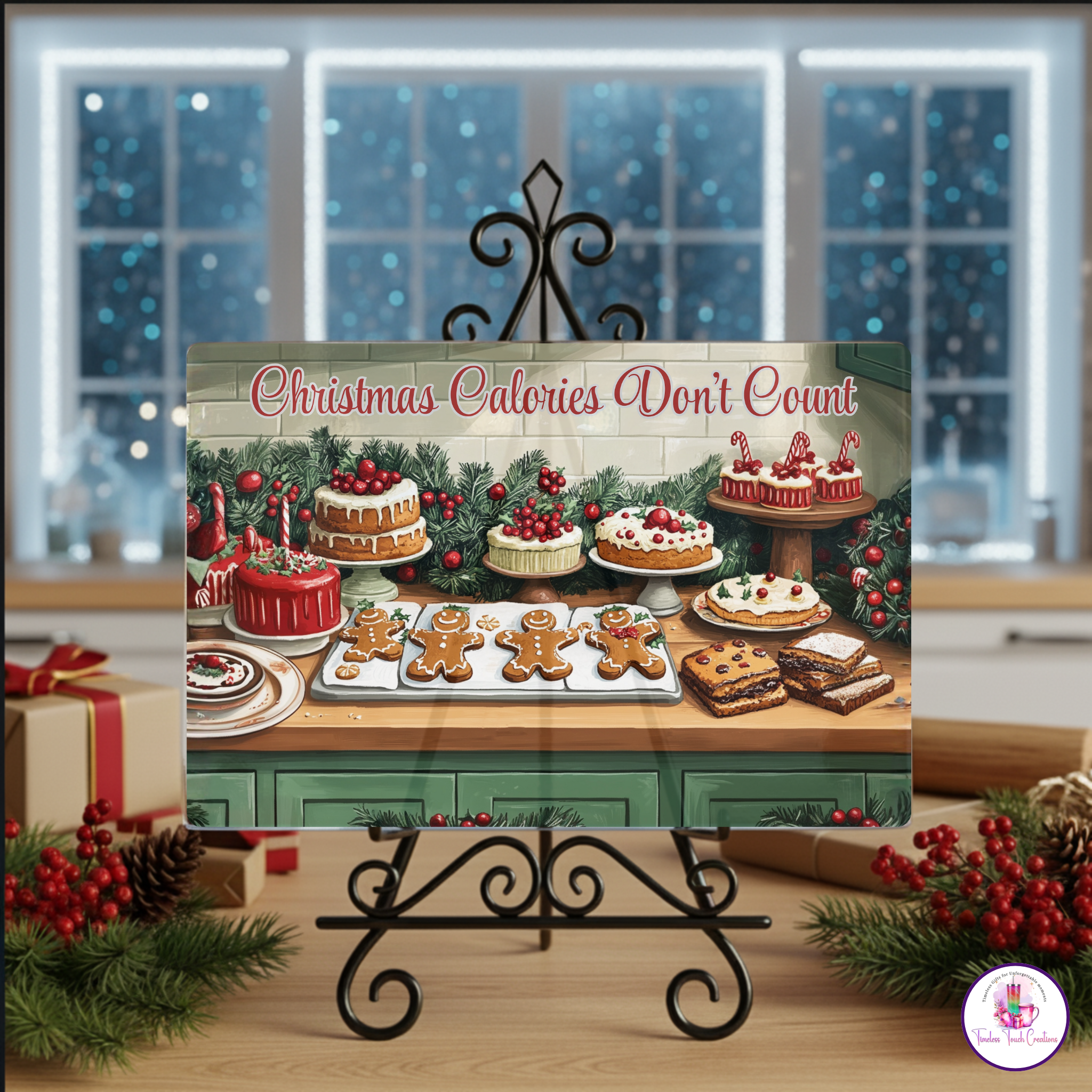 Christmas Calories Don’t Count Glass Cutting Board | Festive Holiday Kitchen Decor