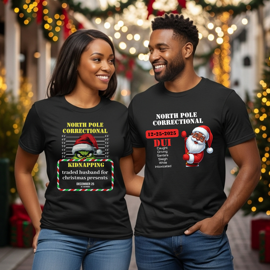 Custom North Pole Correctional Christmas Shirt | Funny Grinch or Santa Personalized Holiday Tee