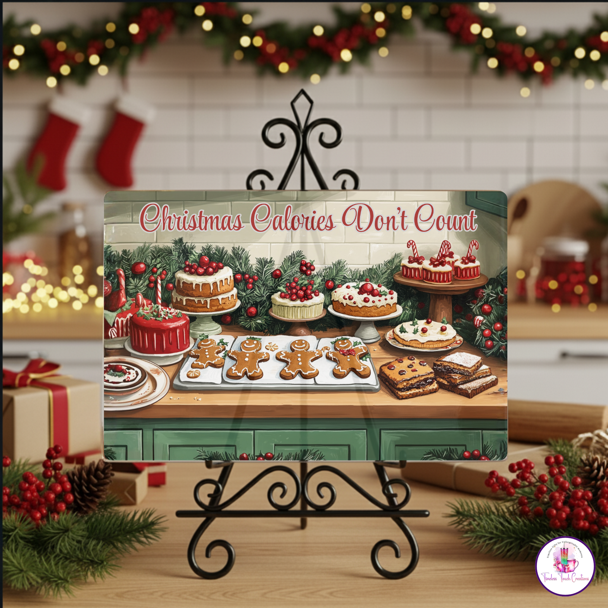 Christmas Calories Don’t Count Glass Cutting Board | Festive Holiday Kitchen Decor