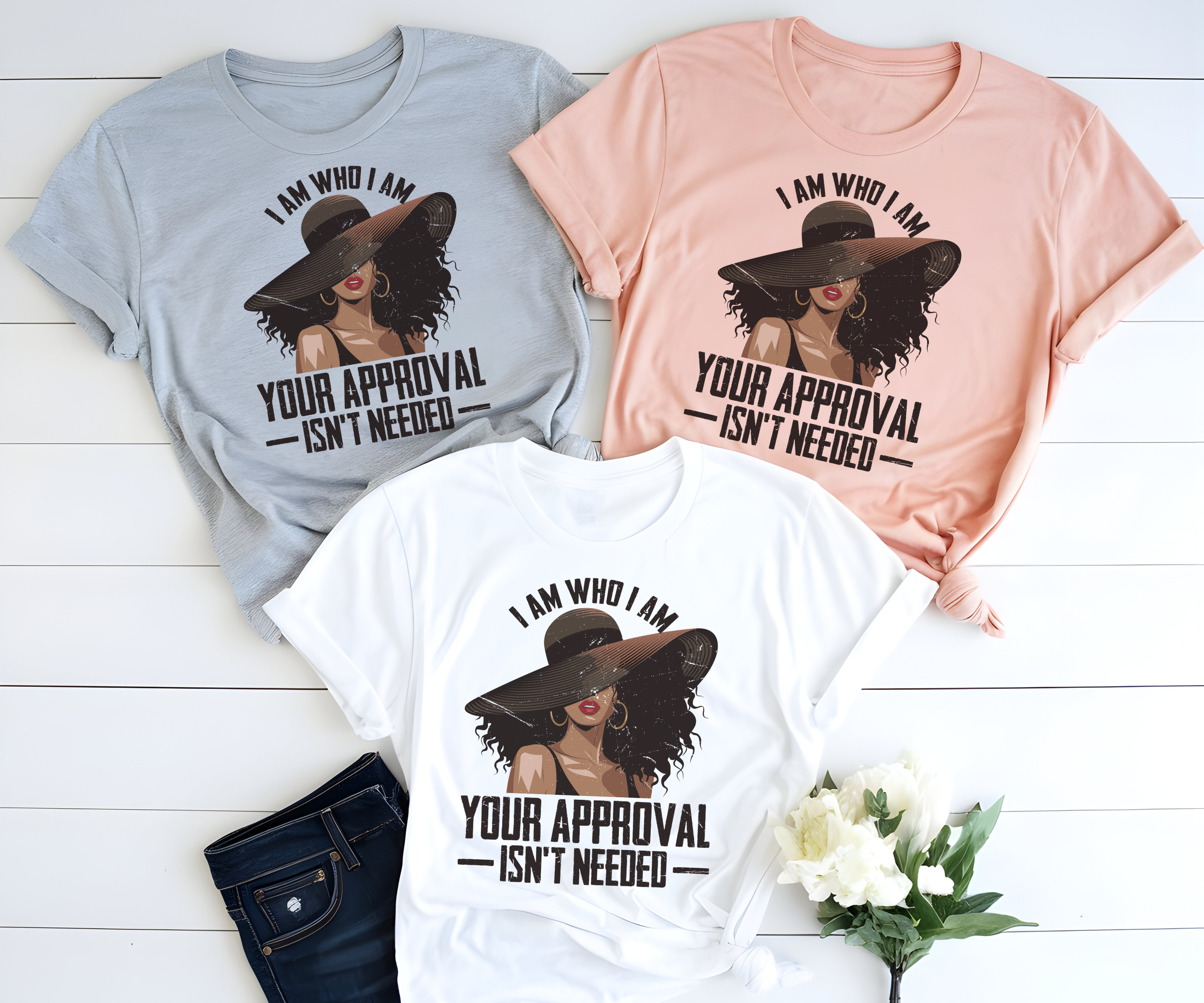 Empowered Woman Gift Set with Tote Bag T-Shirt and Mug Personalized “I Am Who I Am” Bundle