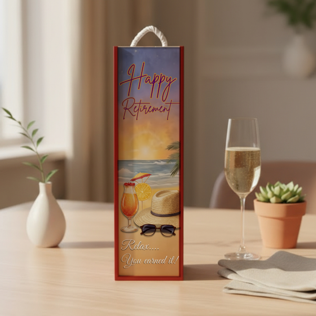 Happy Retirement Wooden Wine Box - Relax You Earned It
