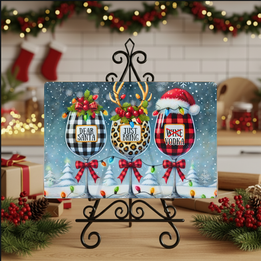 Personalized Christmas Glass Cutting Board | Custom Holiday Drink Cutting Board