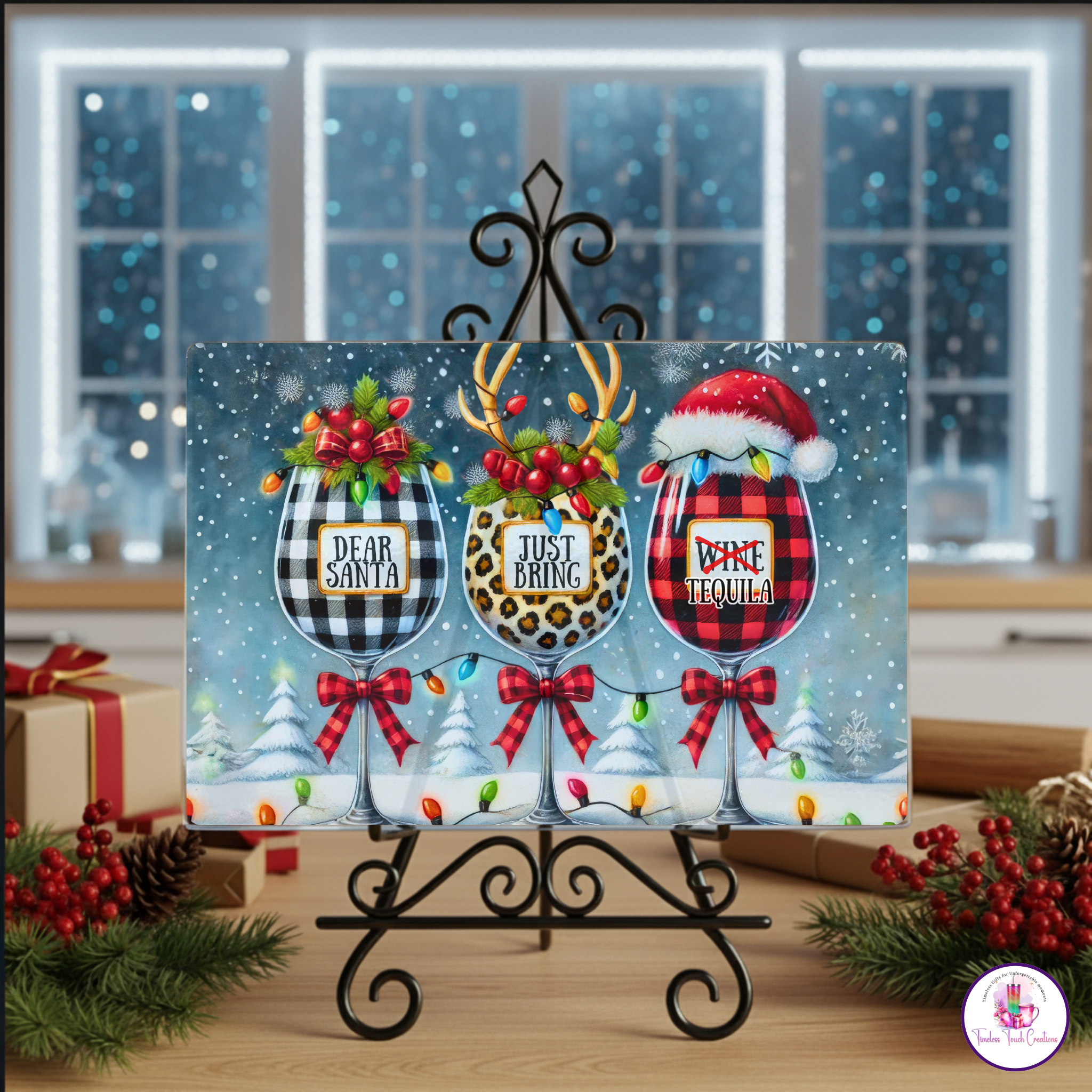 Personalized Christmas Glass Cutting Board | Custom Holiday Drink Cutting Board