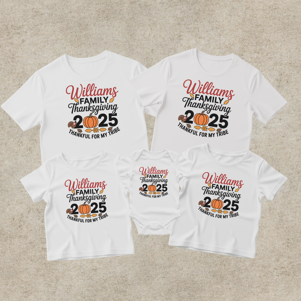 Personalized Family Thanksgiving 2025 Shirt Bundle | Custom Family Name Matching Thanksgiving Outfit | Thankful For My Tribe
