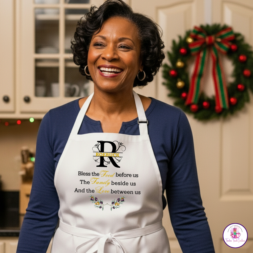 Monogram Kitchen Gift Set – Personalized Cutting Board, Dish Towel, Apron and Mug