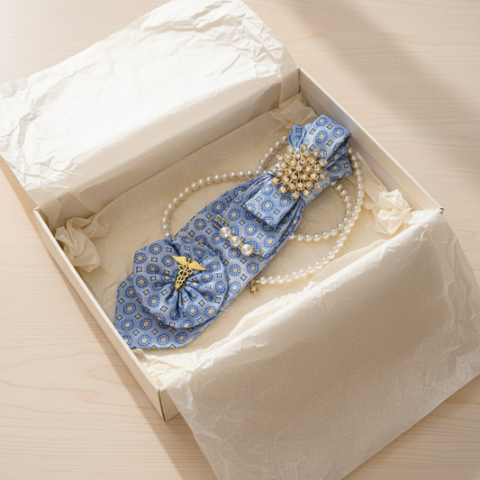 Blue Medallion Tie Necklace | Gold Sunflower Brooch