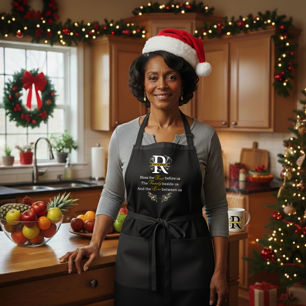 Monogram Kitchen Gift Set – Personalized Cutting Board, Dish Towel, Apron and Mug