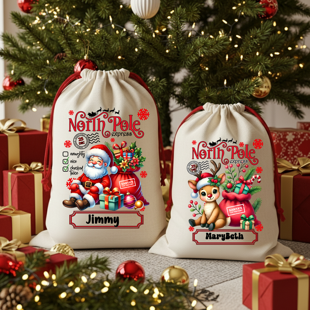 Personalized Christmas Sack North Pole Gift Bag for Holiday Presents
