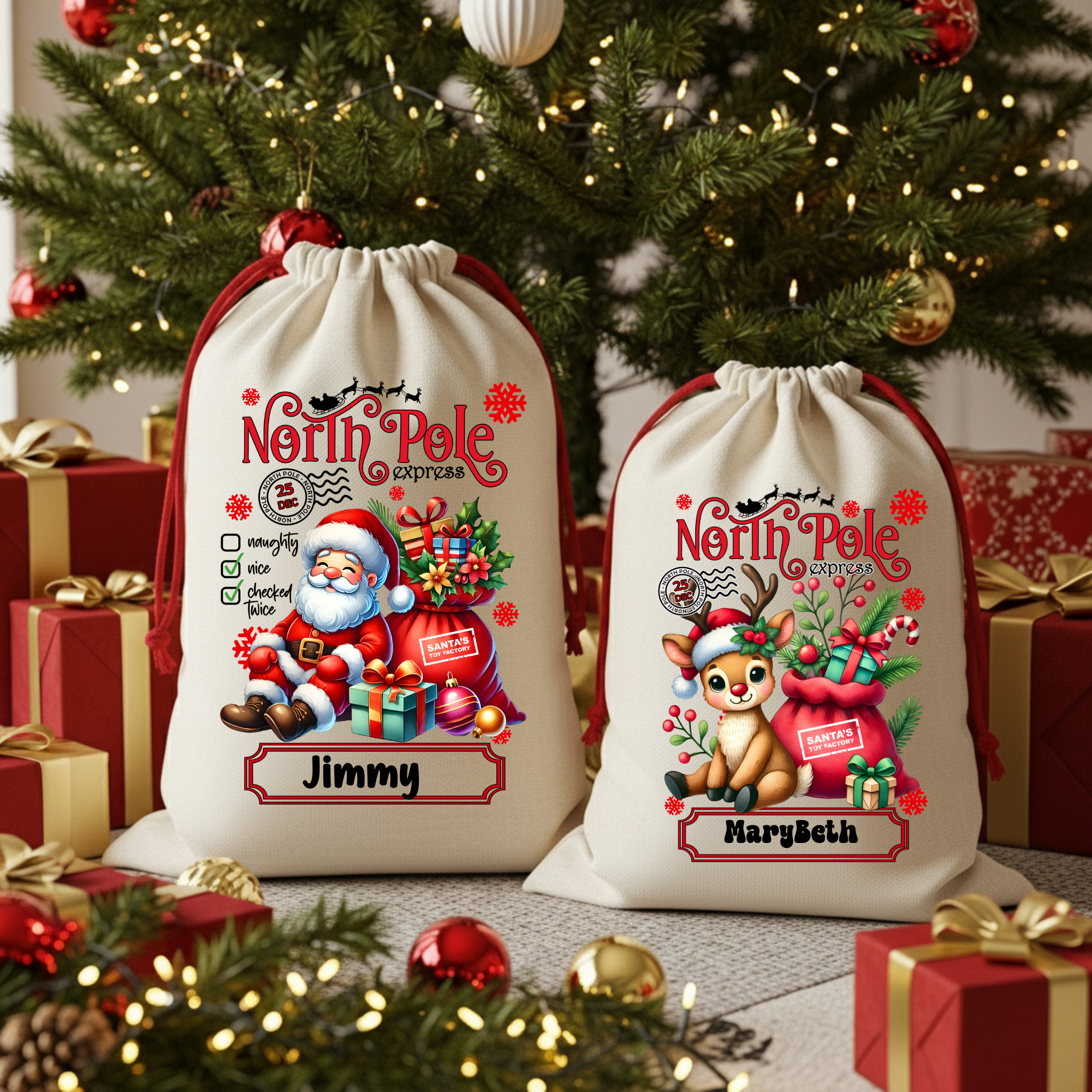 Personalized Christmas Sack North Pole Gift Bag for Holiday Presents