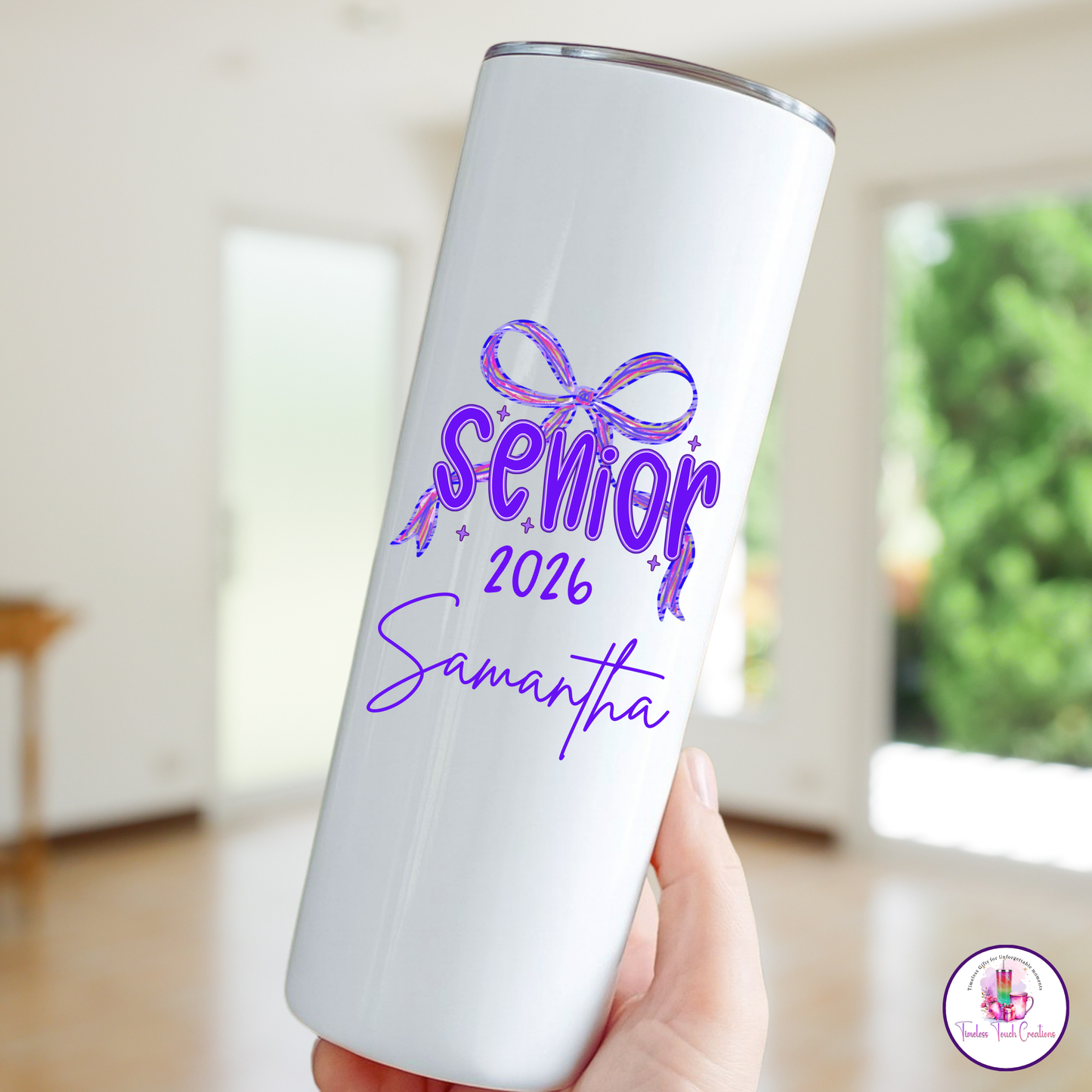 Personalized Senior 2026 Tumbler, 40 oz & 20 oz Coquette Bow Cup with Handle, Class of 2026 Graduation Gift for High School Seniors, Girls, Back to School, or Senior Night