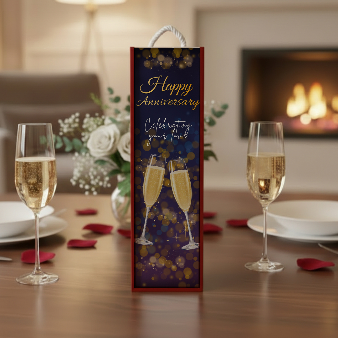 Happy Anniversary Wooden Wine Box Gift