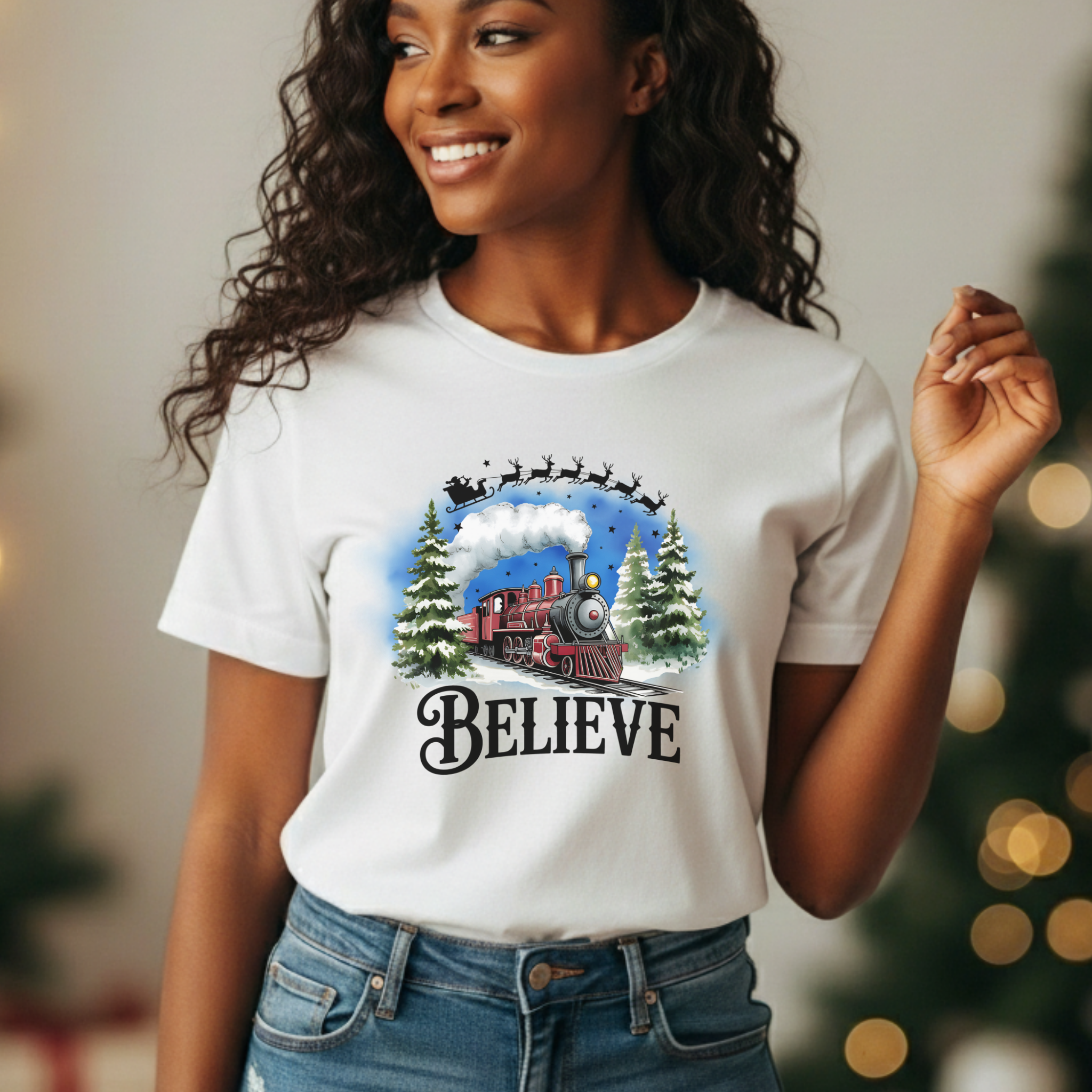 Believe Christmas Train Shirt and Sweatshirt | Personalized Holiday Gift for Women Men Kids