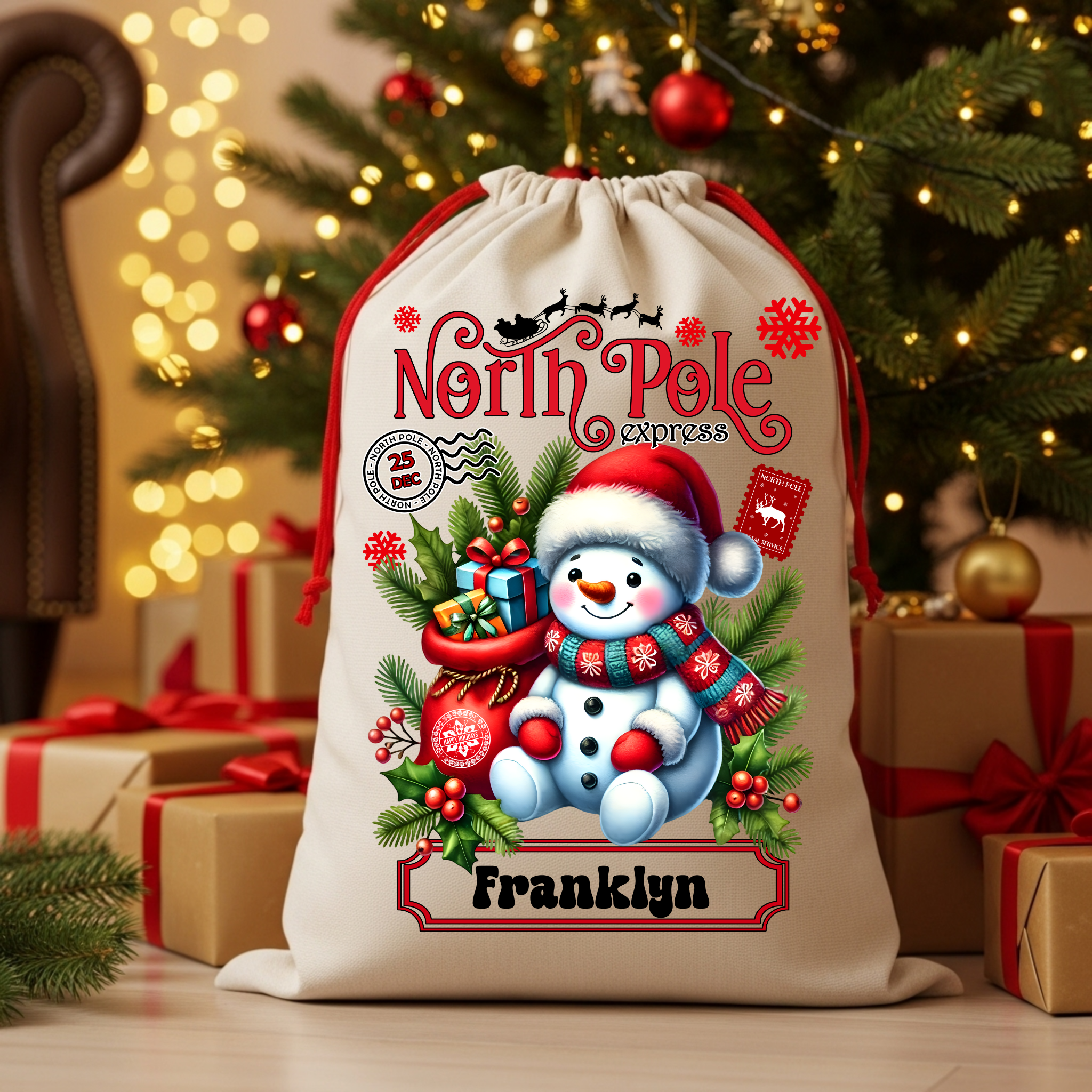 Personalized Christmas Sack North Pole Gift Bag for Holiday Presents