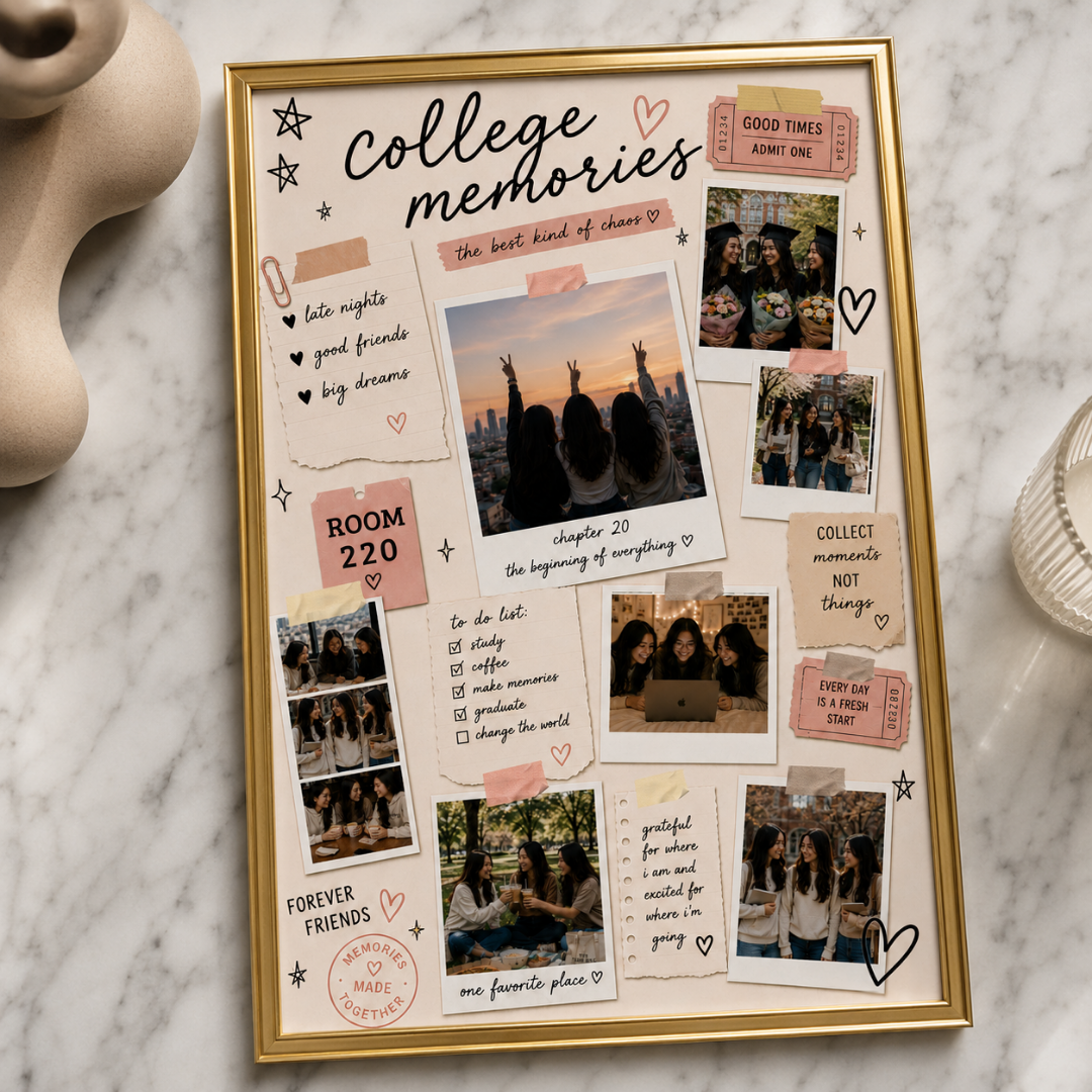 College Memories Digital Template | Personalized College Photo Wall Art Canva Template