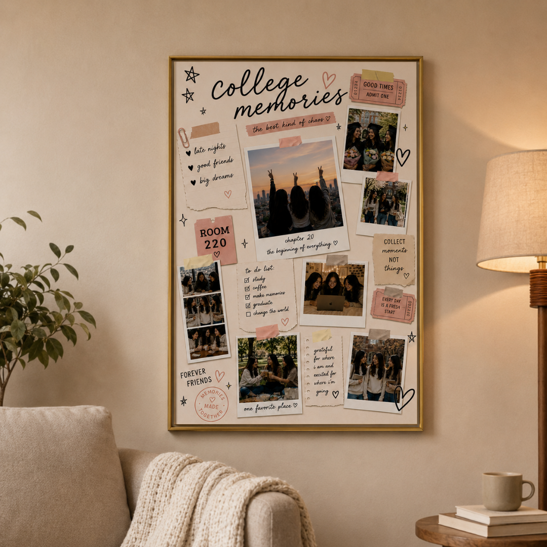 College Memories Digital Template | Personalized College Photo Wall Art Canva Template