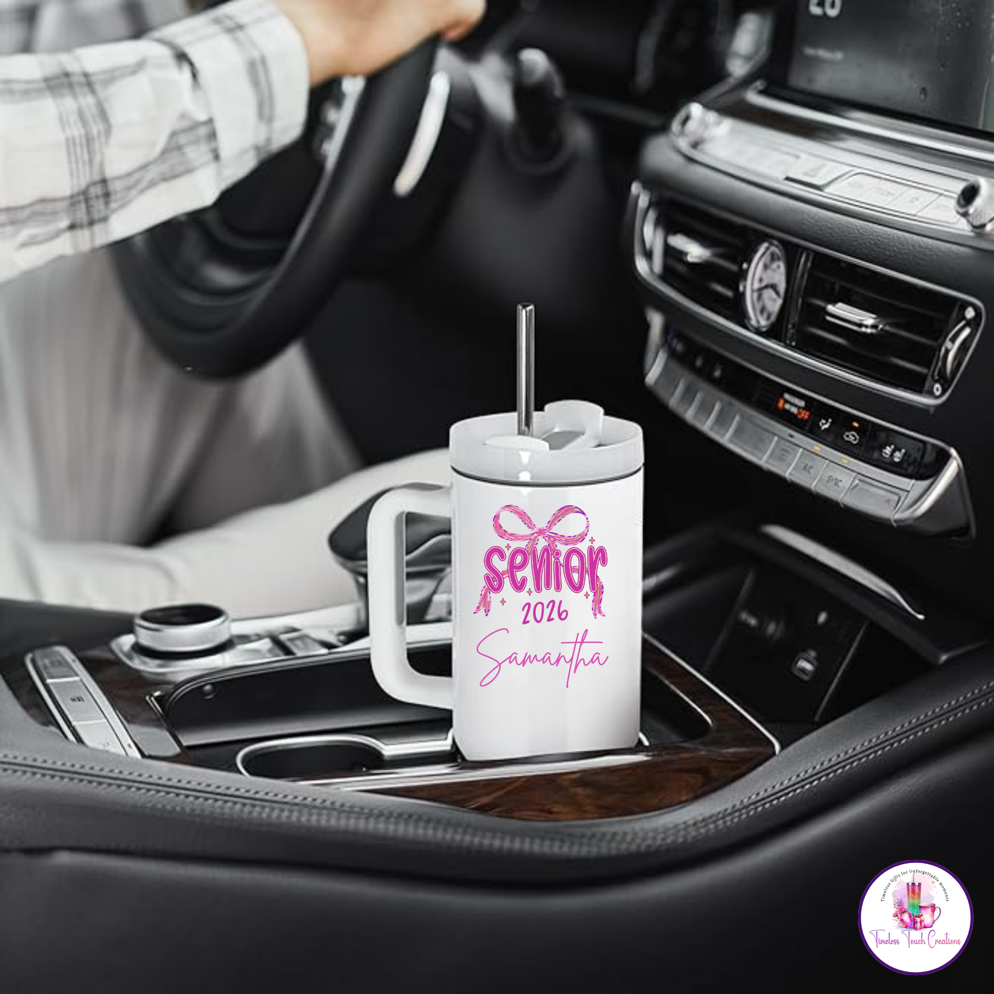 Personalized Senior 2026 Tumbler, 40 oz & 20 oz Coquette Bow Cup with Handle, Class of 2026 Graduation Gift for High School Seniors, Girls, Back to School, or Senior Night