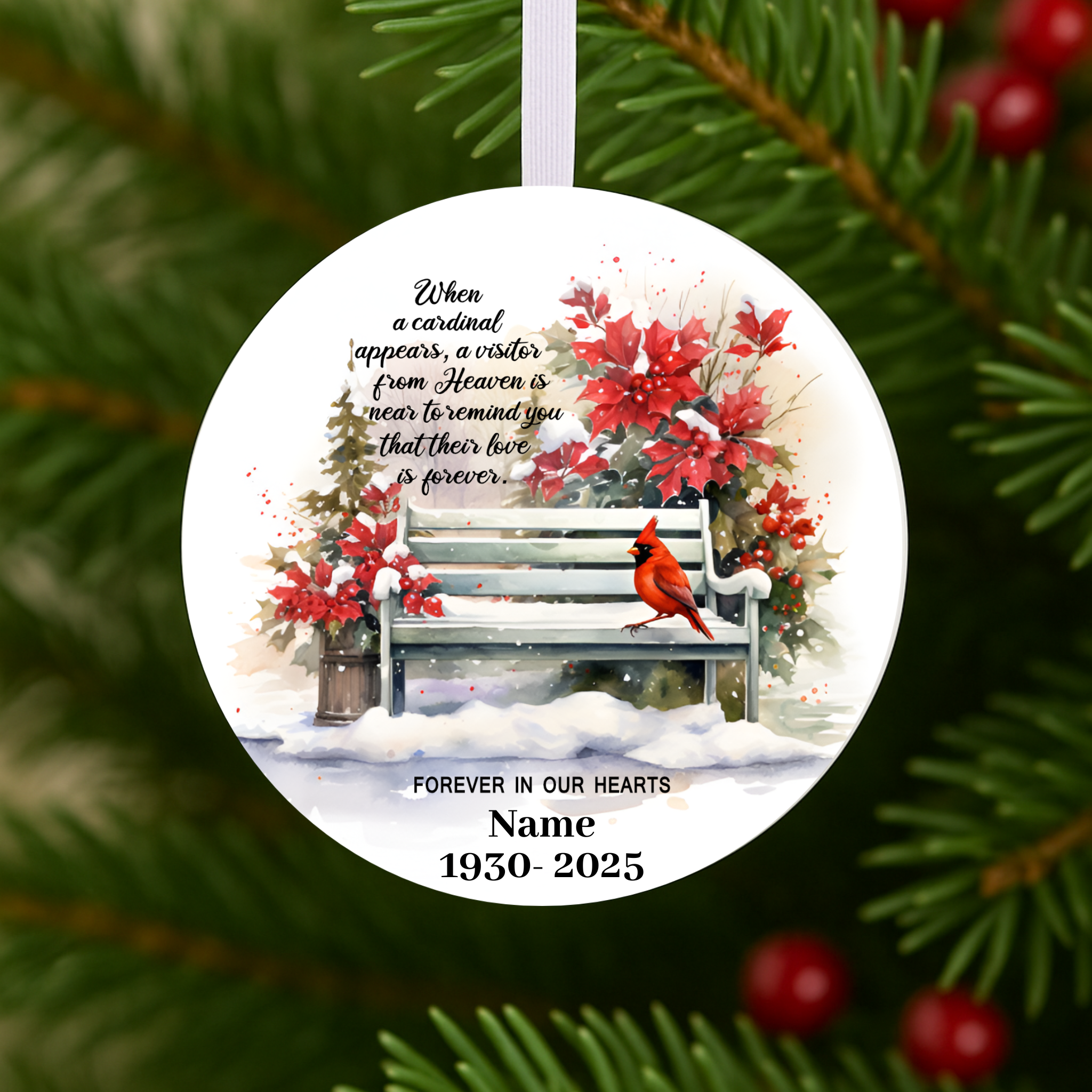 Cardinal Memorial Christmas Ornament Personalized In Loving Memory Keepsake for Loss of Loved One Remembrance Ornament for Tree Decoration