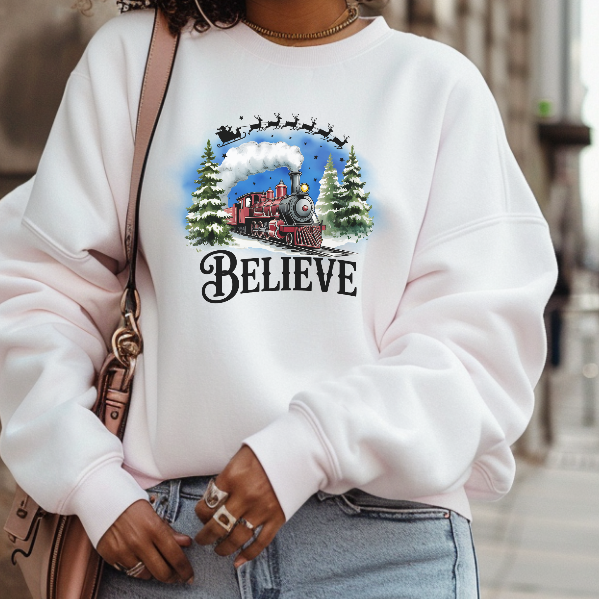 Believe Christmas Train Shirt and Sweatshirt | Personalized Holiday Gift for Women Men Kids