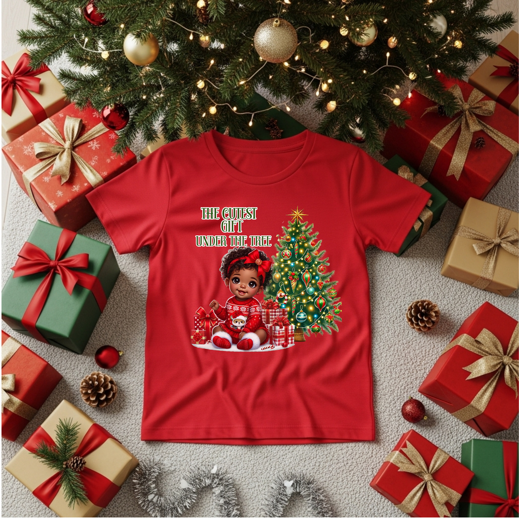 Personalized Christmas T-Shirt for Kids | "The Cutest Gift Under the Tree" with Custom Name