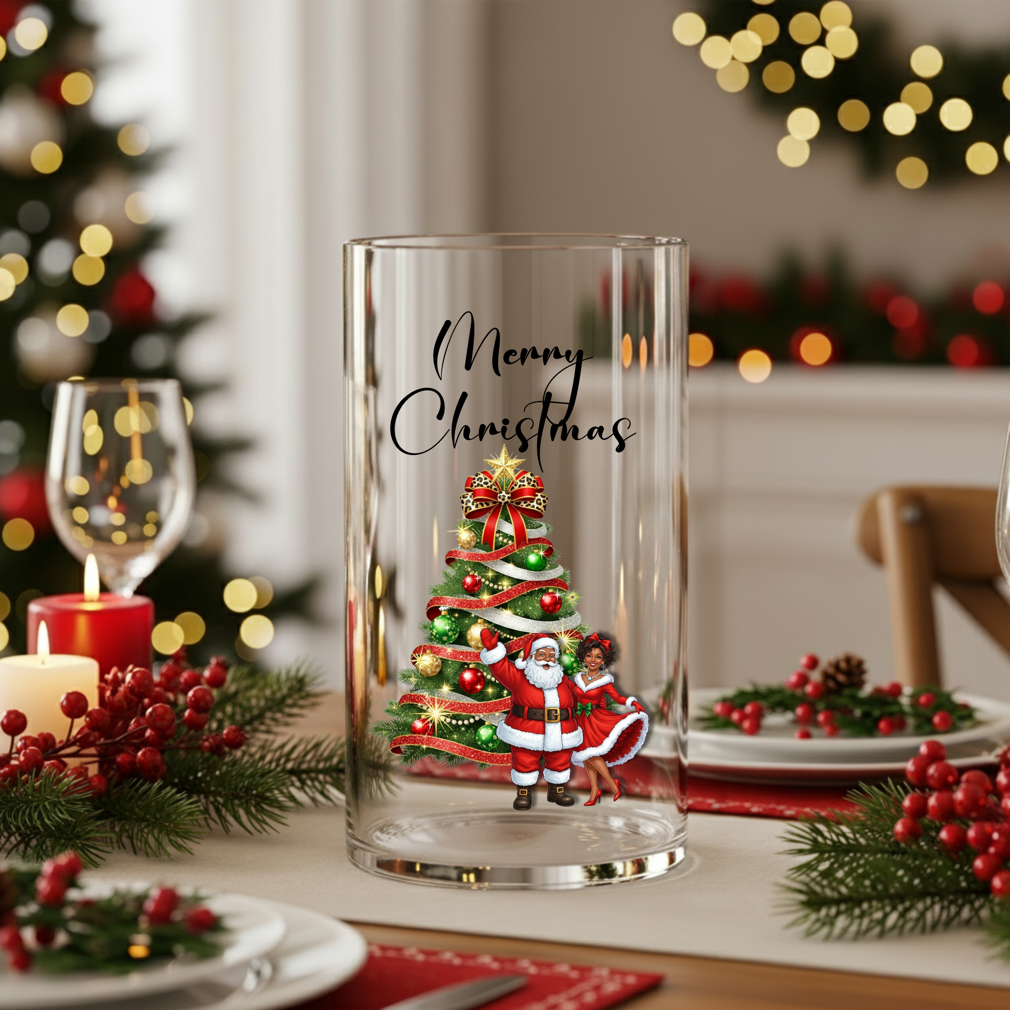 Christmas Vase Merry Christmas Holiday Centerpiece Decoration