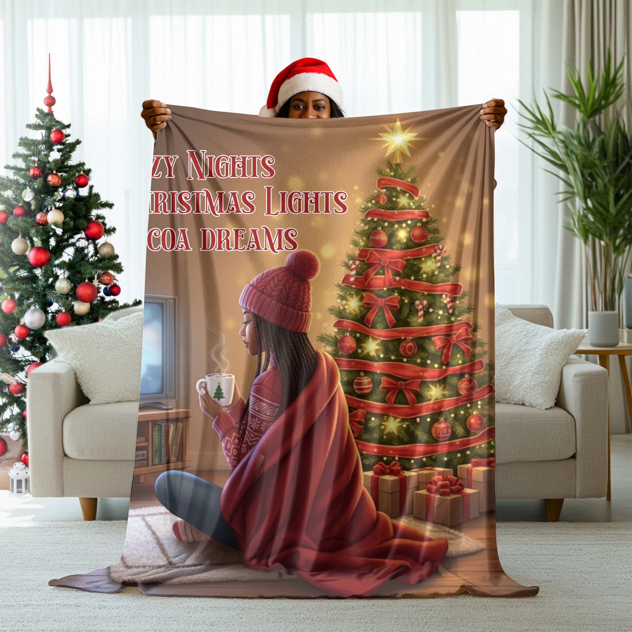 Christmas Blanket, Cozy Fleece Throw for Warm Holiday Nights