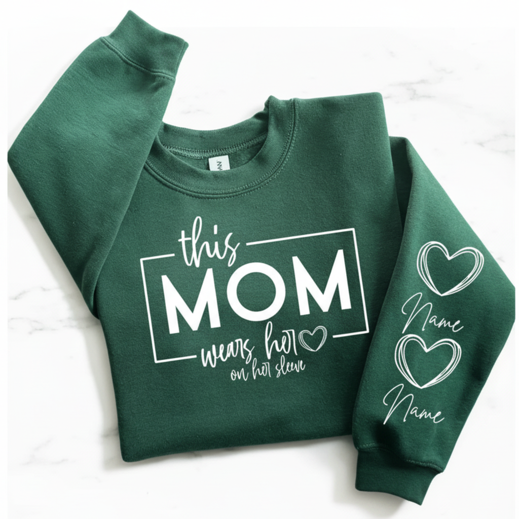 Mom Heart Sleeve Sweatshirt Personalized Mother Gift