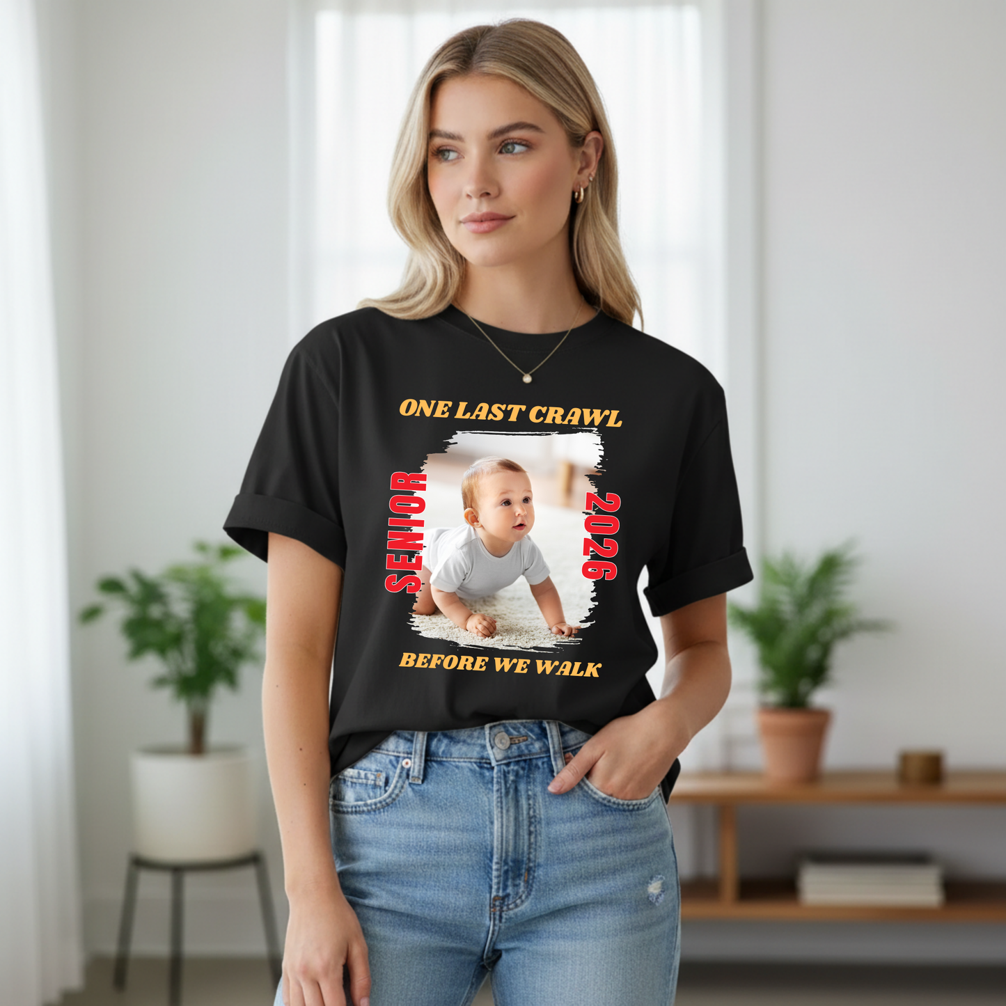 College Senior Bar Crawl Shirt 2026 - One Last Crawl Before We Walk Graduation Tee with Baby Photo