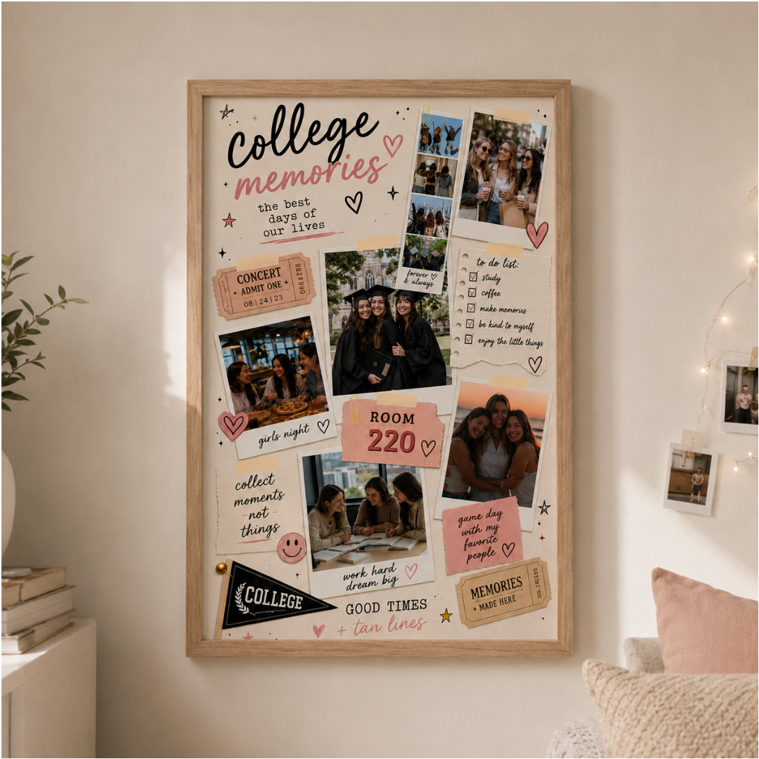 College Memories Digital Template | Personalized College Photo Wall Art Canva Template