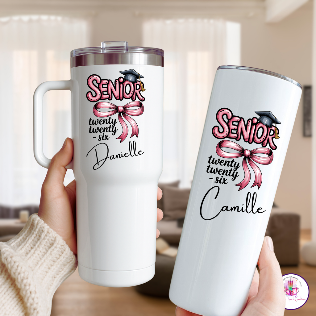 Senior 2026 Tumbler with Handle, Class of 2026 Graduation Gift, Personalized Senior Water Bottle, 40 oz and 20 oz Senior Night and Back to School Gift